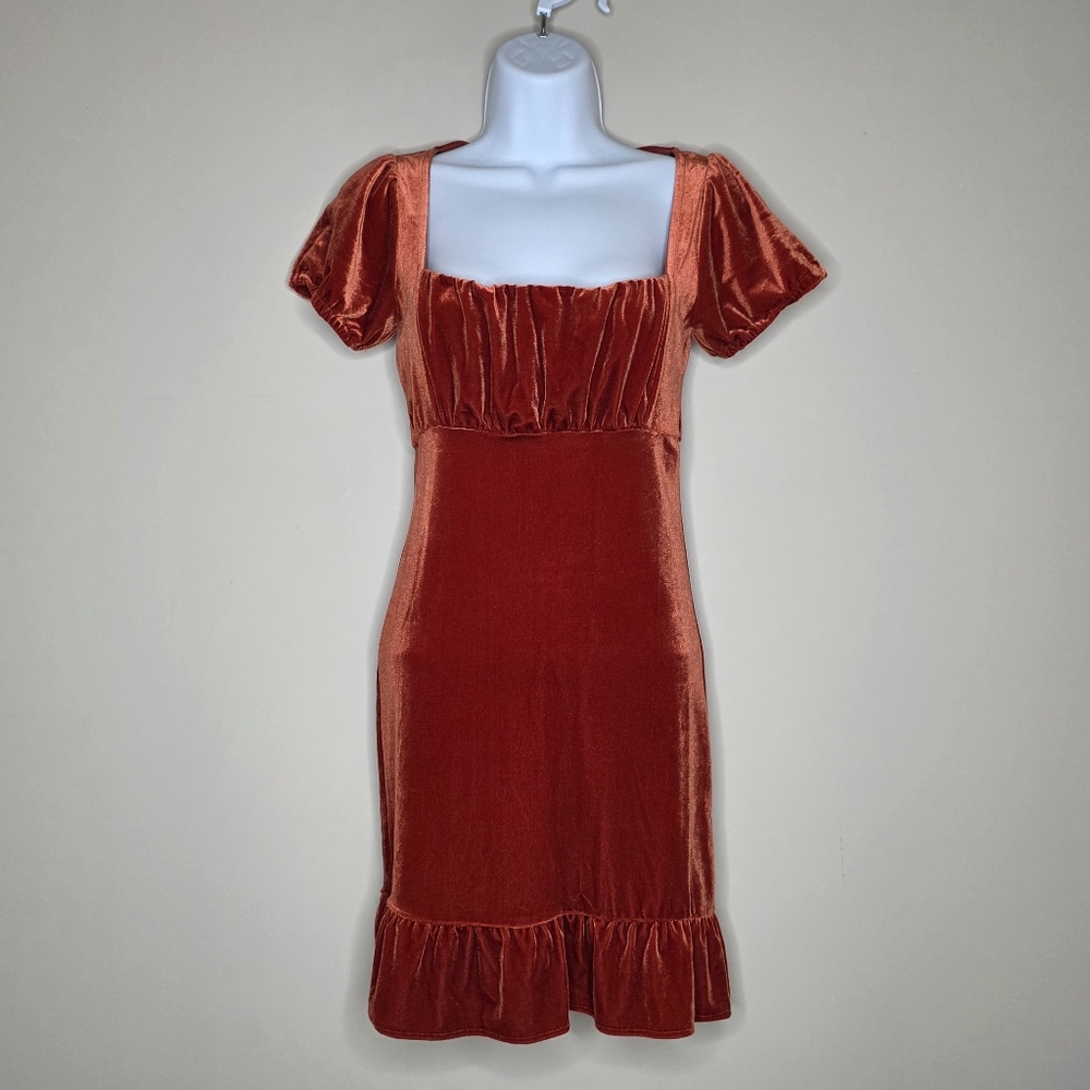 Velvet Rust Mini Dress Milkmaid Romantic Size Small